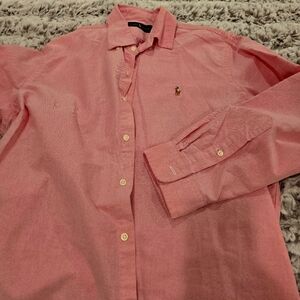 Pink Ralph lauren button-down shirt.